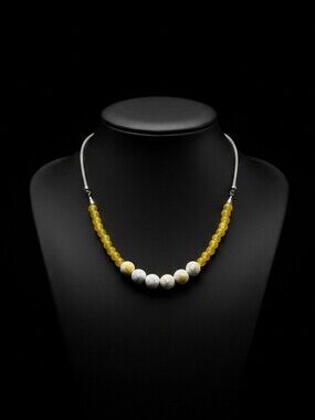 NWT Yellow and White Necklace with Symmetrical Bead Design